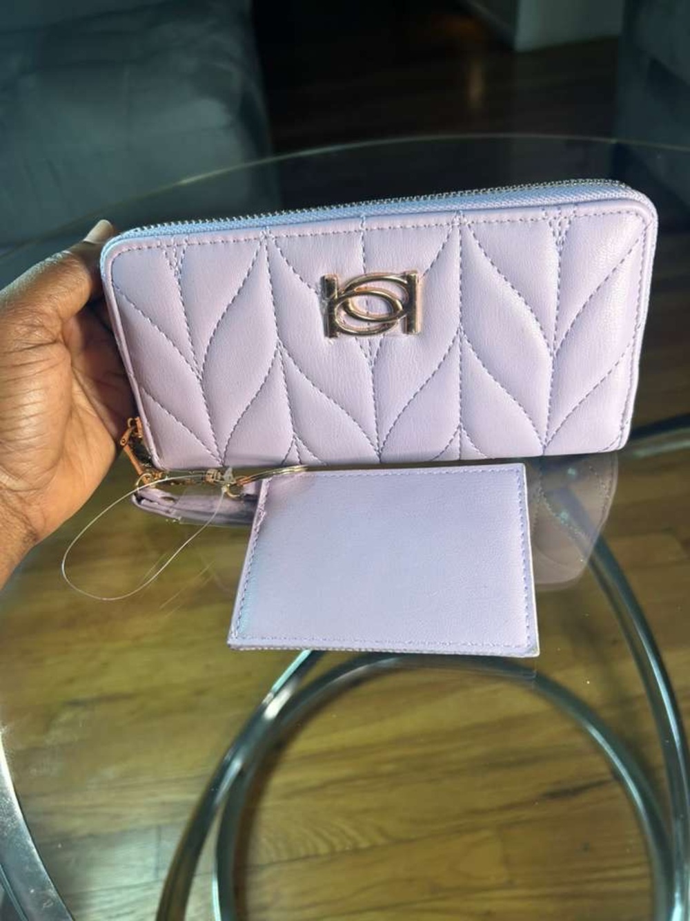 Quilted Lavender Zip-Around Wallet with Card Sleeve